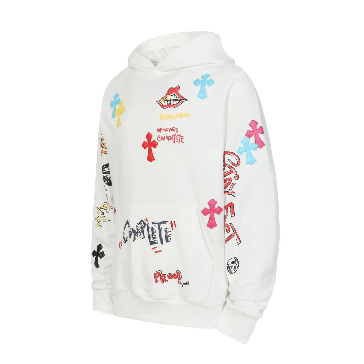 P280 #L3190 cross-border model. Those who pursue quality should not place an order. -Chrome Hearts/Chrome Hearts graffiti spoof printed leather cross✝️Hooded sweatshirt - High weight, high density and high quality. The wool is soft, delicate and skin-friendly. It feels soft and silky. It has excellent warmth and skin-friendly properties. M L XL